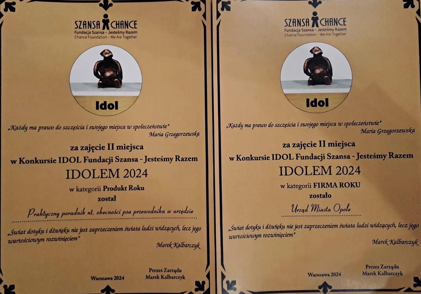 Dwa dyplomy za zajęcie drugiego miejsca w konkursie Idol 2024