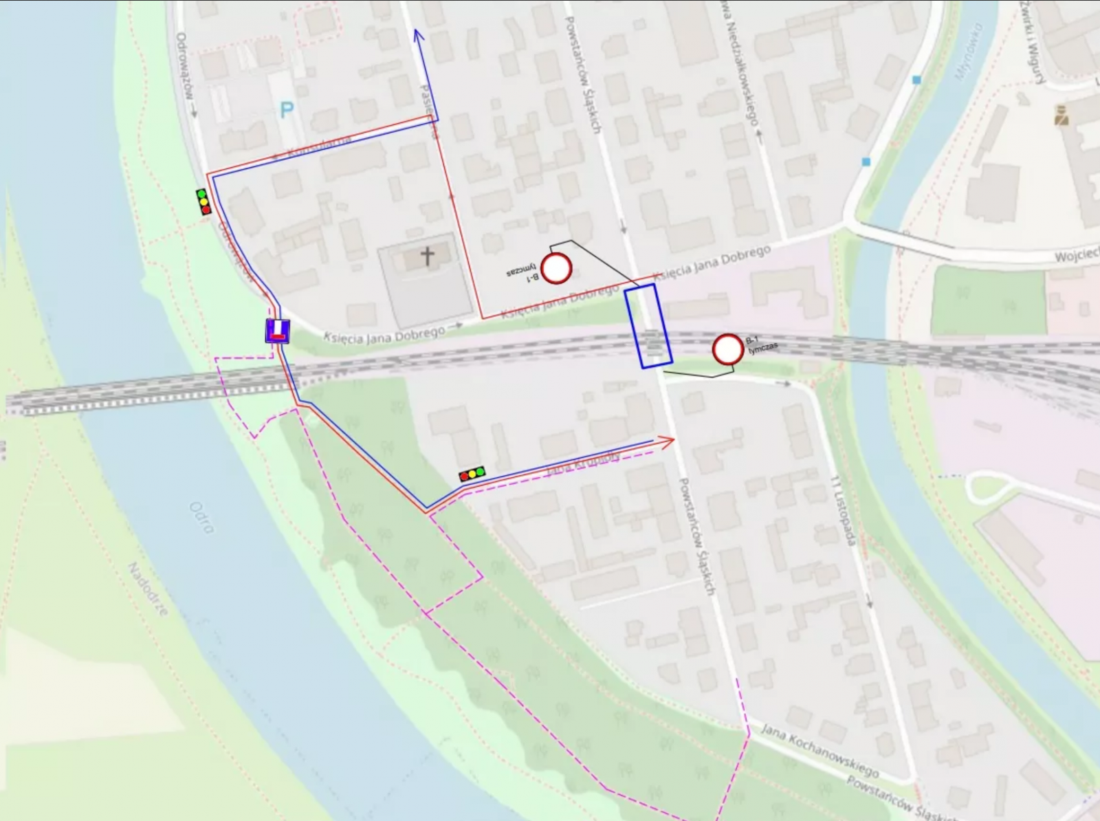 Mapka objazdu na Wyspie Pasiece 