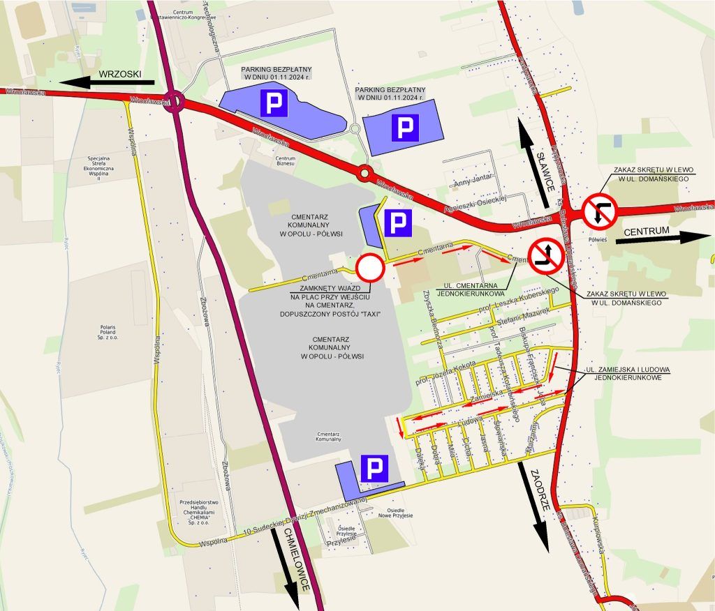 mapa ze zmianami w ruchu