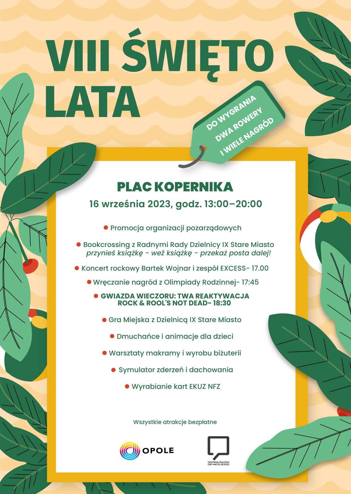 Plakat promujący wydarzenie przedstawiający program. Na plakjacie zamieszczone sa motywy liści.