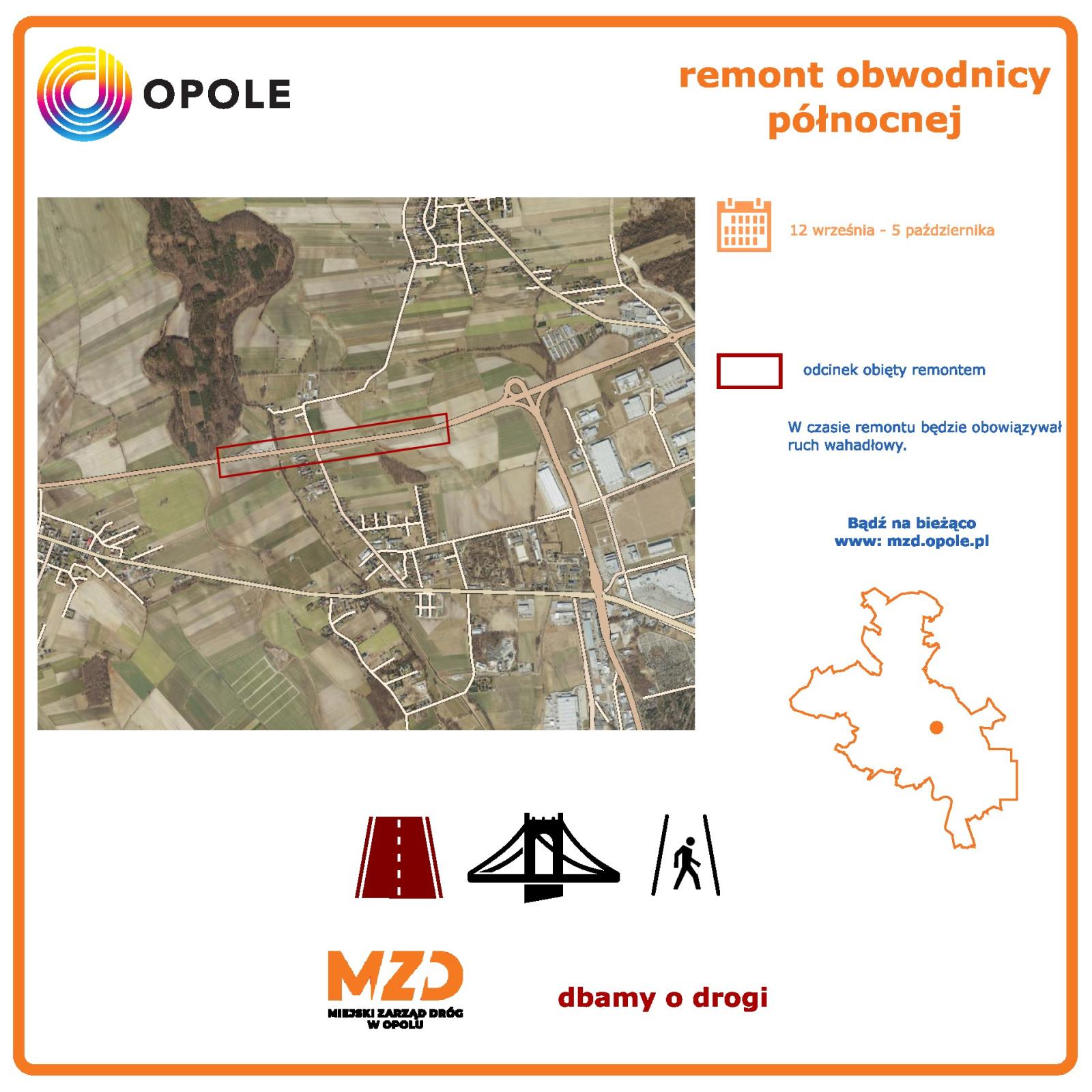 Mapa z zaznaczeniem remontowanego odcinka drogi