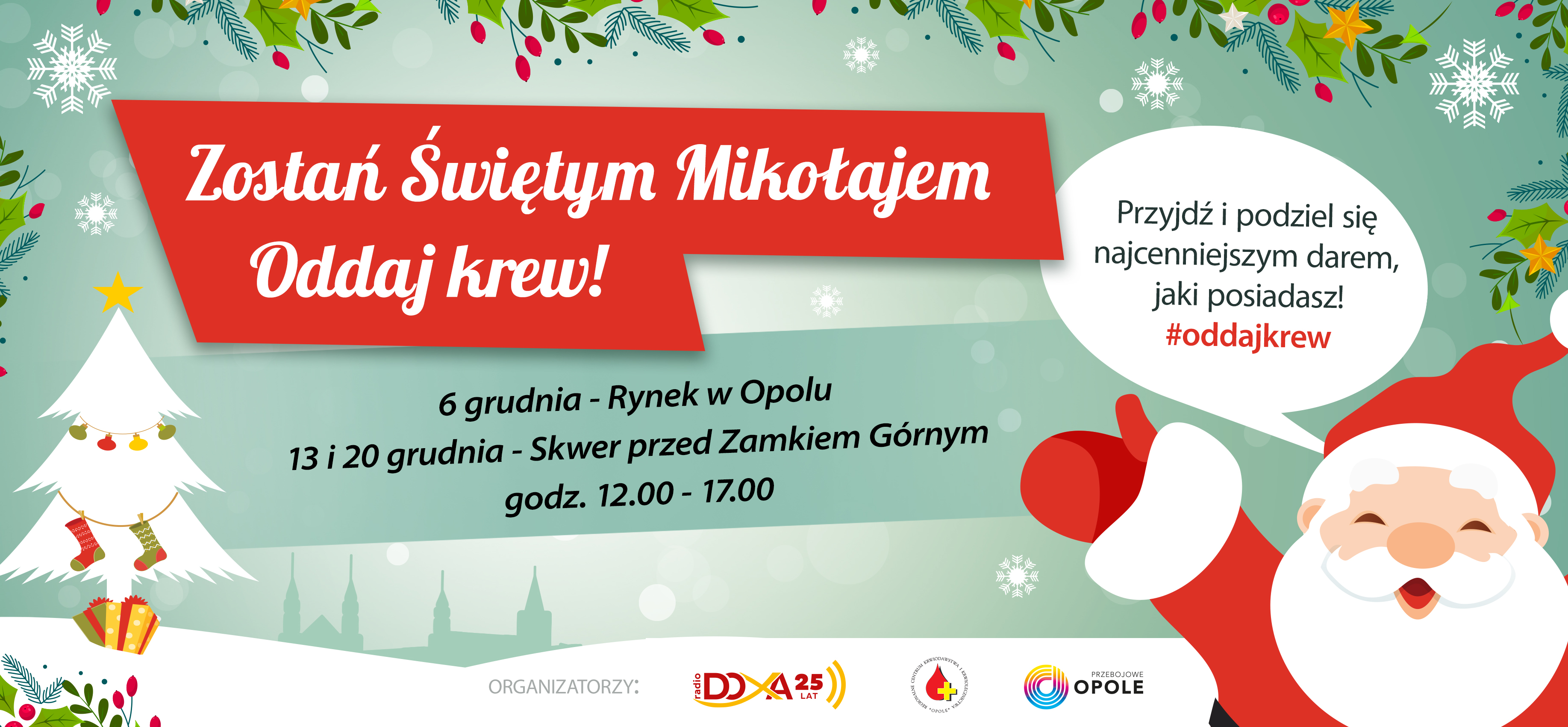 Zostań Świętym Mikołajem - Oddaj krew baner