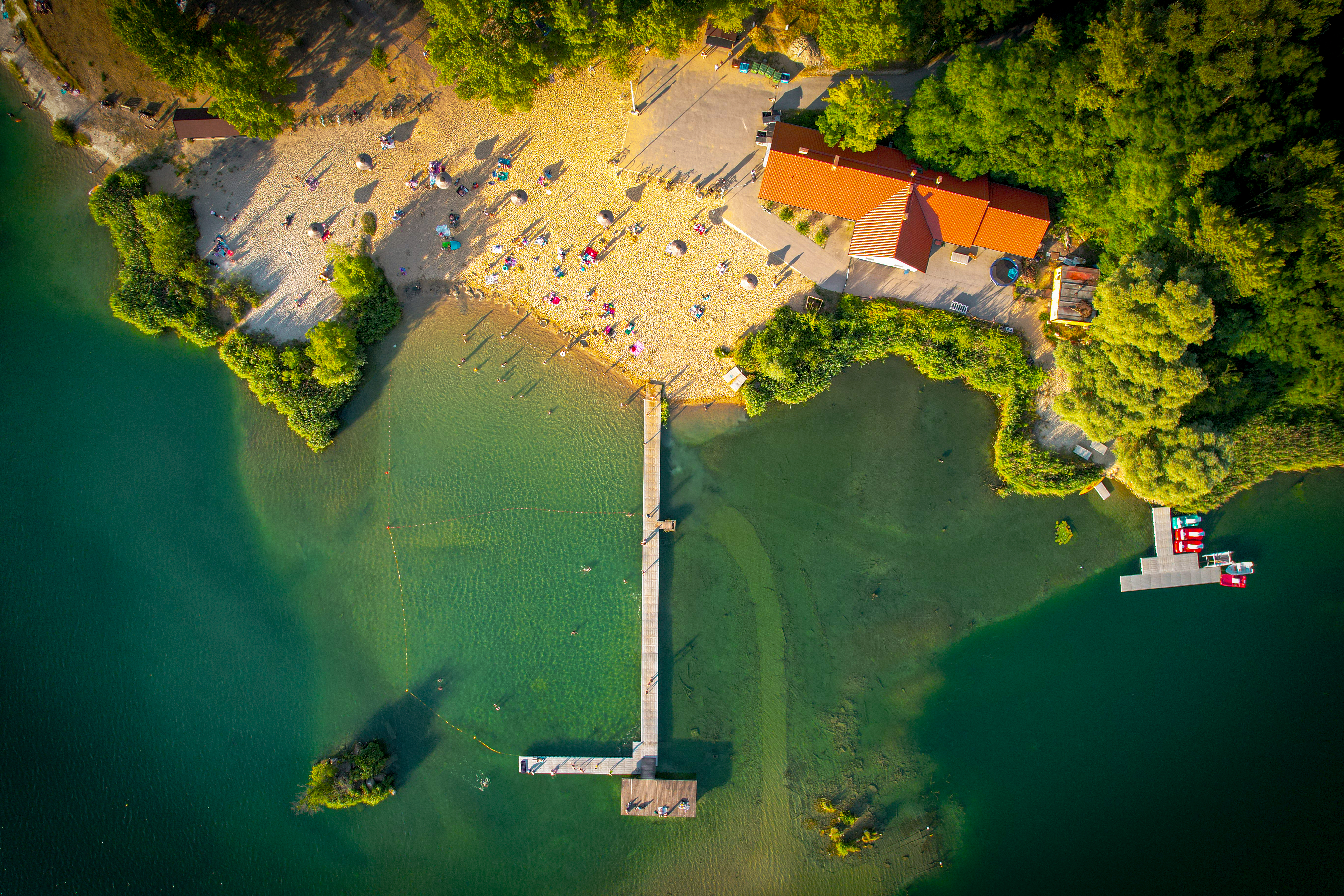 woda, plaża, pomost, urlopowicze