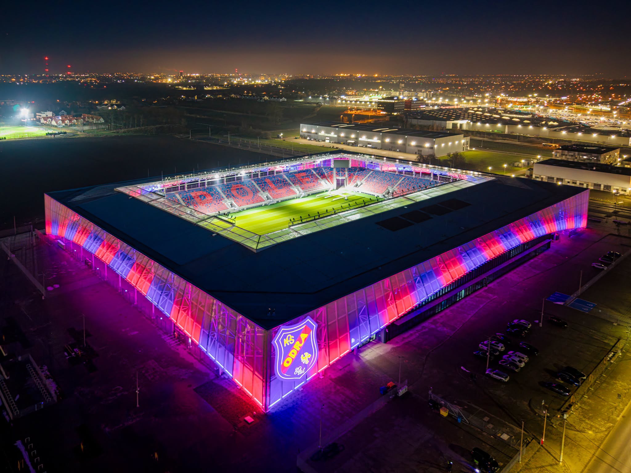 stadion, światła, fioletowy