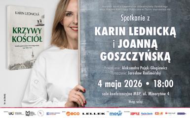 Baner przedstawia wydarzenie Krzywy kościół. Kronika powieściowa utraconego miasta: lata 1894–1921 Spotkanie z Karin Lednicką i Joanną Goszczyńską, informacja została zawarta w komunikacie