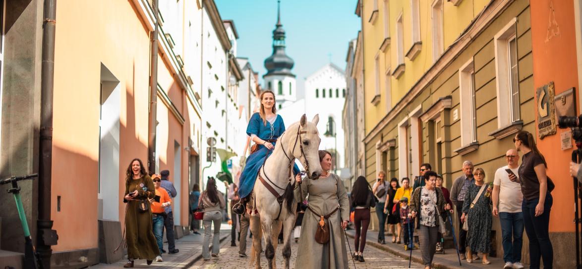 pochód, kobieta na koniu