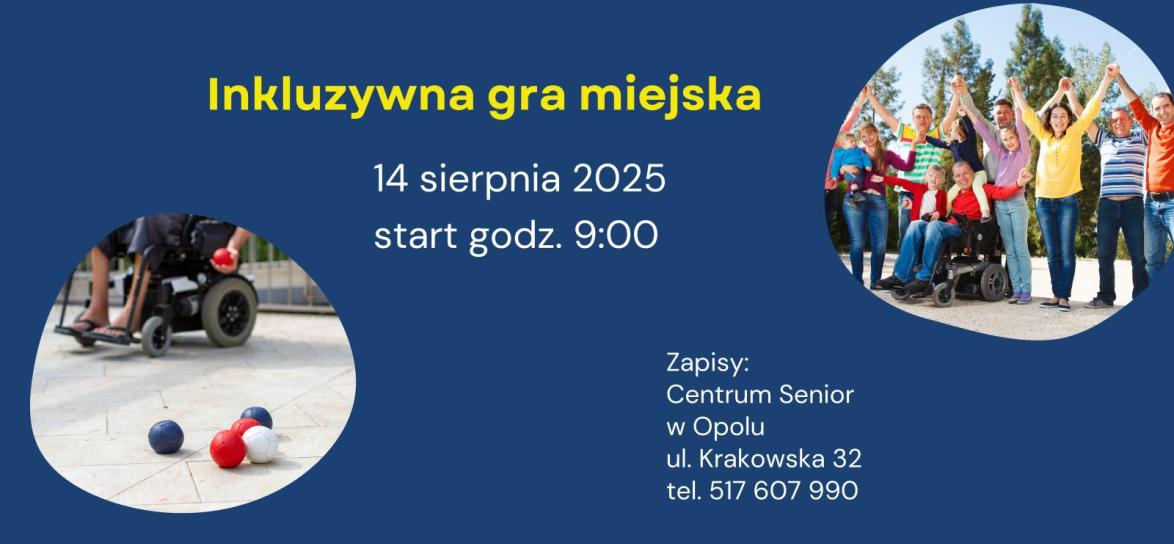 Plakat promujący Inkluzywną grę miejską. 14 sierpnia 2025