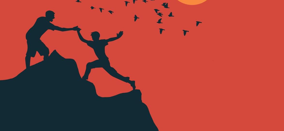 element dekoracyjny przedstawiający osoby wspinające sie po górach