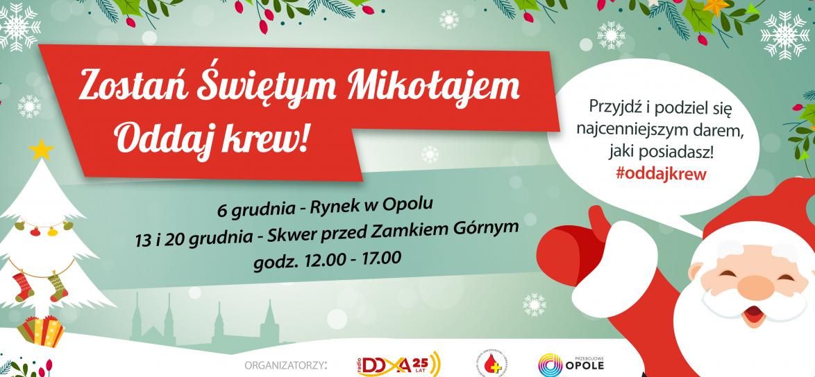 Zostań Świętym Mikołajem - Oddaj krew baner