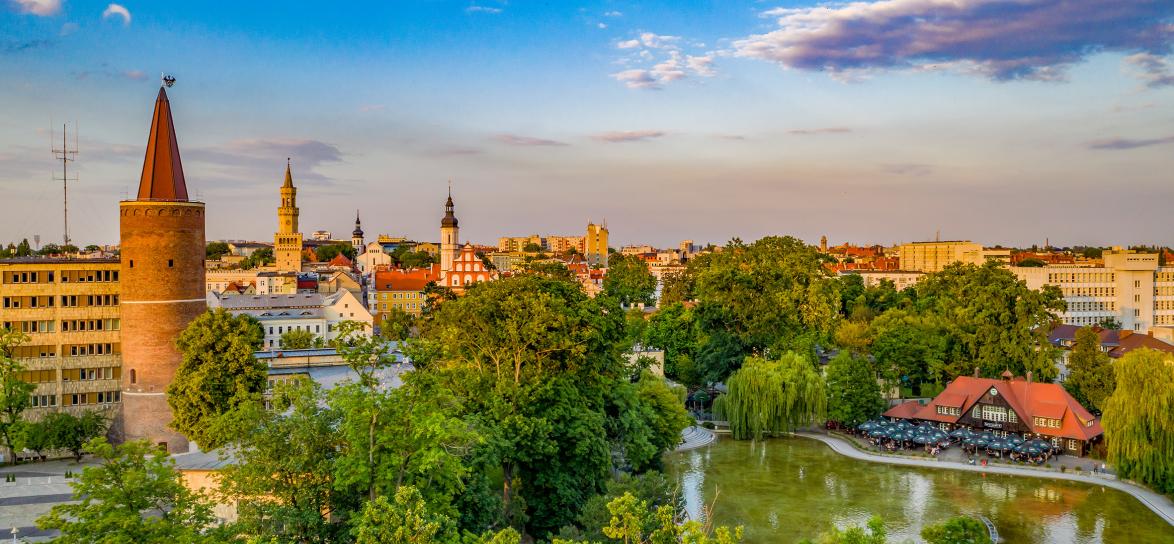 zdjęcie z lotu ptaka, wieża piastowska i okolice
