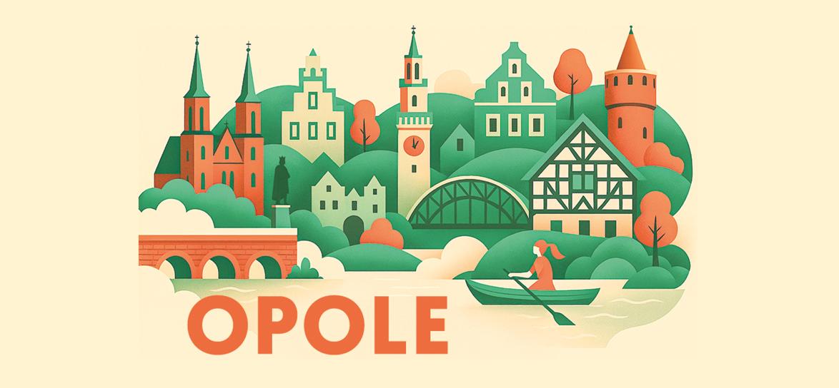 Baner przedstawiający ilustrację z atrakcjami Opola 