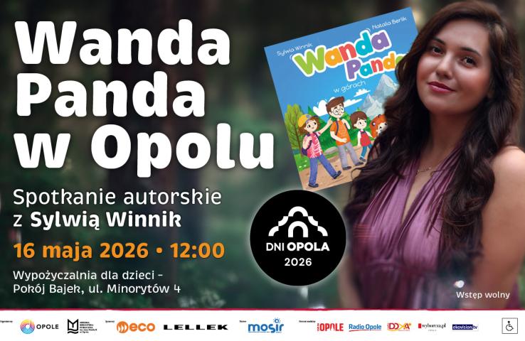 baner wydarzenia zawierający informacje na temat spotkania autorskiego z Panią Sylwią Winnik w Mierjskiej Bibliotece Publicznej w Opolu, szczegóły zawarte w kominikacie