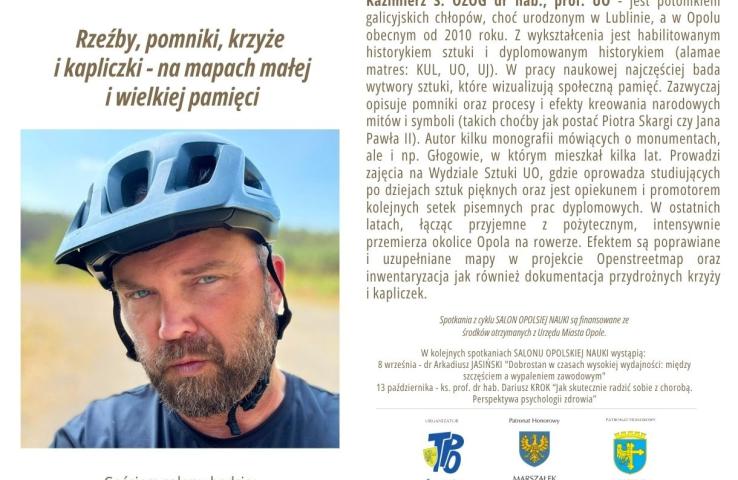 Ulotka informacyjna na temat spotkania w ramach Salonu Opolskiej Nauki z Kazimierzem S. Ożógiem, tekst został zawarty w komunikacie
