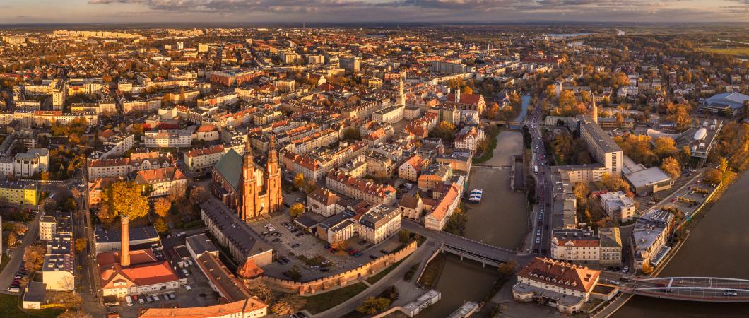 Widok na Opole z lotu ptaka, jesienne zdjęcie
