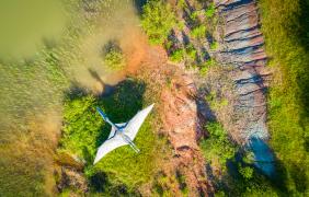 latający dinoaur z lotu ptaka